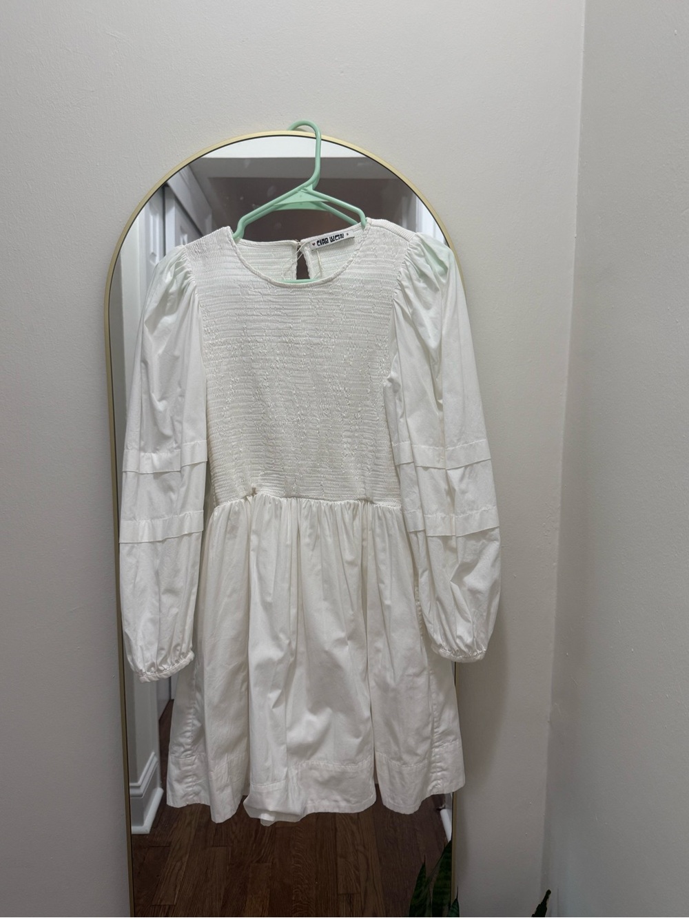Ciao Lucia- Dajana Dress White smocked puff sleeve mini cotton dress size small